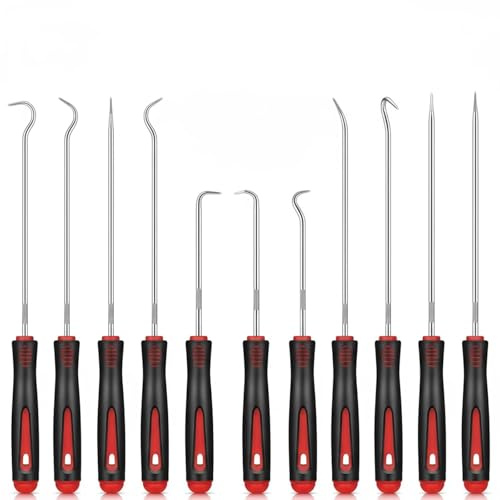 10-Teilig Pick und Haken Set Rot Wellendichtring Werkzeug 24 cm und 16,5 cm Präzisions-Haken Universal Nadel Haken Schaber Satz für Auto Öl-Ringe O-Ring Dichtung Demontage Werkzeug