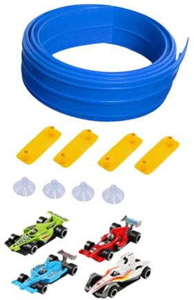 Perfeclan Pista de Carreras Flexible para Niños, Rampa para Autos, Pista de Carreras Portátil, Autos Fundidos a Presión, Flexibles para Niños de 3, 4, 5, Azul