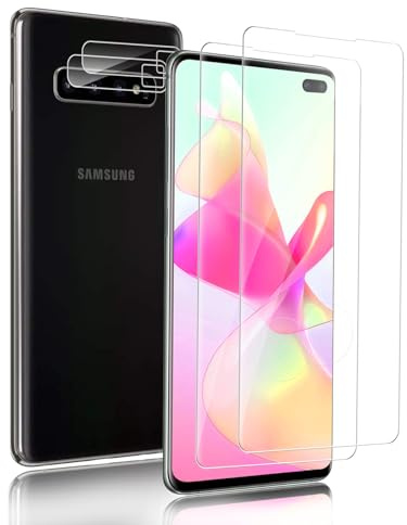 2+2 Stück Schutzfolie für Panzerglas für Samsung Galaxy S10 Plus (2x Display+2x Kamera) - Hochsensibel, Fingerabdruck-ID, 9H Härte, kratzfest & stoßfest - Displayschutzfolie, Blasenfreie Installation