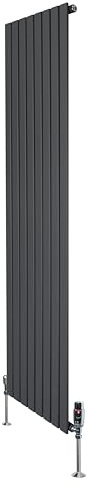 Radiatore Piatto Monocolonna Verticale 1800x560mm Grigio Antracite 1412W 4820 BTU con Valvole Termostatiche Cromate, Acciaio 1,5 mm, Kit Fissaggio, Staffe e Spazzola Inclusi