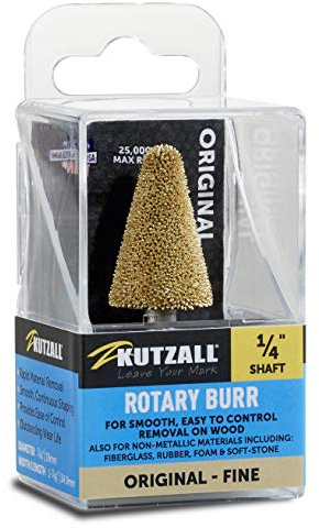 Kutzall Original Kegelfräser, 1⁄4 Schaft, fein - Holzbearbeitungswerkzeug für Bosch, DeWalt, Milwaukee, Makita. Abrasives Wolframkarbid, 3⁄4 (19mm) Kopfdurchmesser X 1-1⁄4 (31.8mm) Länge, T-34G