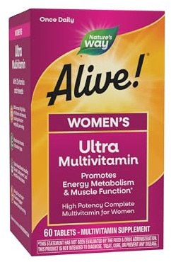Nature's Way Alive! Ultra Multivitamin for Women, Complete Daily Women's Vitamins, High Potency Formula, Promotes Energy Metabolism and Muscle Function*, Vitamin A, C, D, Methylated B12, 60 Tablets