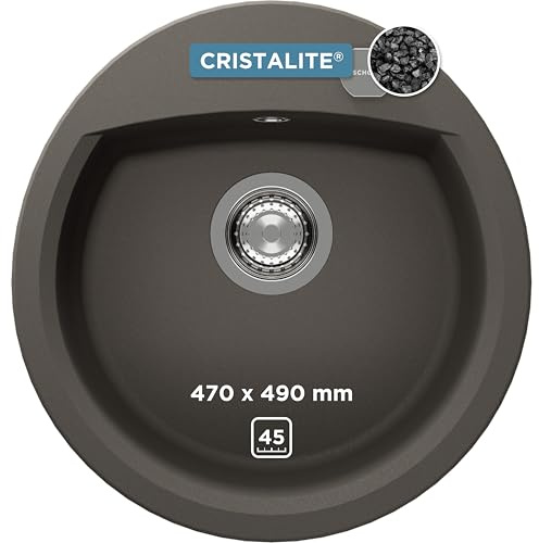 SCHOCK Küchenspüle Manhattan R-100 in Asphalt I runde Granitspüle für 45 cm Unterschrank I kratzfestes pflegeleichtes Cristalite I tiefes Becken für mehr Komfort I Design Spüle mit Excenterbedienung