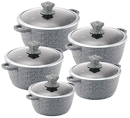 Granite Non-stick Stockpot set with lids Casserole set 5 pc (Grey)