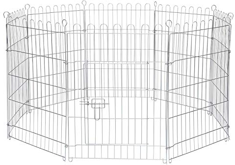 lionto Freigehege für Kaninchen aus robustem Metall, 59x78 cm, erweiterbares Outdoor Gehege für Kleintiere mit Erdspießen, inkl. Tür mit Verriegelung & Schutznetz, witterungsbeständig, 8 Elemente