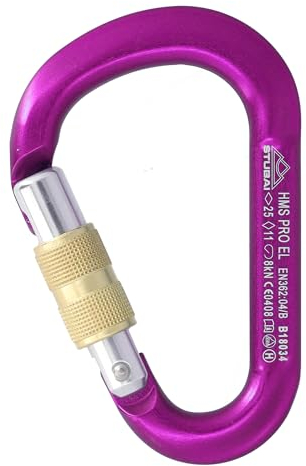 STUBAI HMS Karabiner VIOLETT (Pico) | Schraubkarabiner 97×65 mm mit Easylock Keylock-Verschluss | EN 12275/EN 362/UIAA 121 Zertifiziert, 21/7/8 kN, Schnapperöffnung 20 mm, 60 g,Klettern & Bergsteigen
