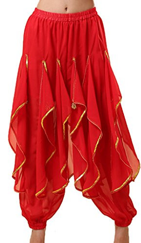 Baisdan Harem Pants Belly Dance Costume India Arab Dancing Tribal Wavy Pants Trousers Red