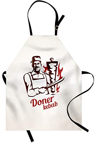 ABAKUHAUS Döner Kochschürze, Mann mit FES Türkische Dönerstange Lecker Muster, Fett Schmutz abweichent Waschbar Farbe verblassen Nicht, Braun Champagner and Feuer Rot