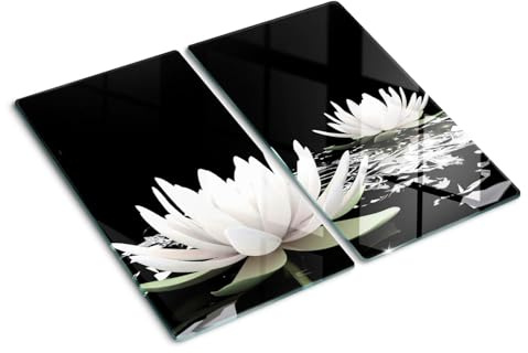 Planche à Découper en Verre Trempé 2x30x52 cm Contact Alimentaire Modernité Bords Polis Avec Impression Décoration Pieds Antidérapants Résistant à la Chaleur Symétrique - Nénuphars