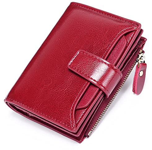 SENDEFN Geldbörse Damen Klein,Geldbeutel Frauen Echtes Leder,mit 14 Kartenfäche RFID-blockierendes mit Münzfach Kleines Portemonnaie, Einheitsgröße, weinrot