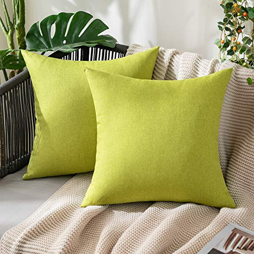MIULEE 2er Set Wasserdicht Kissenbezug Outdoor Sofakissen Dekokissen Modern Kissenbezüge Dekorativ Kissenhülle Deko aus Polyster Leinen-Optik für Garten Sofa Wohnzimmer Bett 50x50 cm Vegetation Grün