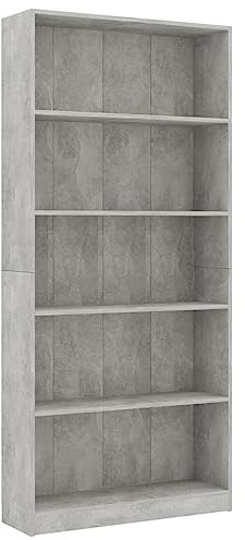 vidaXL Bücherregal 5 Fächer Standregal Aktenregal Wandregal Raumteiler Regal Raumtrenner Büroregal Mehrzweckregal Betongrau 80x24x175cm Holzwerkstoff