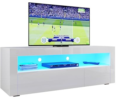 ELEGANT 120cm Modern TV Cabinet with RGB LED Lights White Gloss TV Unit | TV Stand with Storage for up to 50 TV, Entertainment Center， Living Room Furniture, Power Adapter included