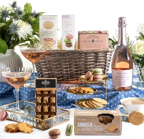 Prosecco Gift Set With Chocolates | Hamper Gifts for Women | Rosé Prosecco, Macarons, Chocolate Honeycomb, Apple Biscuits & Vintage Tea | Perfect for Birthdays & Celebrations