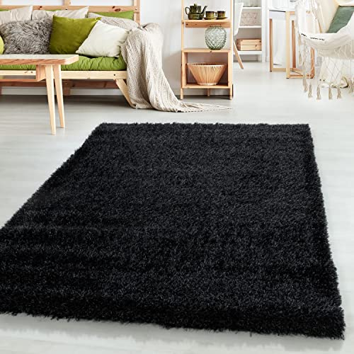 HomebyHome Shaggy Teppich 300x400 Wohnzimmer (280x370 cm) - 50 mm Florhöhe Hochflor Wohnzimmerteppich Schwarz Extra Weich und Flauschig - Langflor Teppiche für Schlafzimmer, Küche, Flur - Carpet
