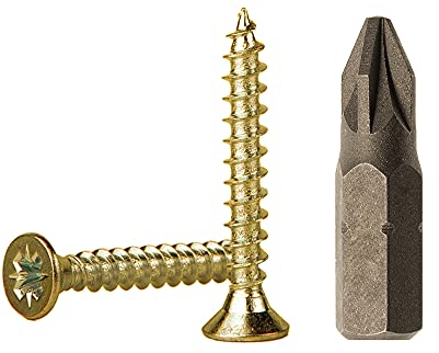 Lot de 250 vis à bois en acier zingué Jaune 3,5 x 25 mm Vis pour bois aggloméré Vis universelles Pozidriv Tête fraisée Pozidriv 250 3,5 x 25 mm