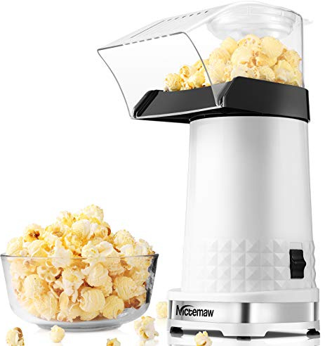 Nictemaw Popcornmaschine Weiß, 1200W Popcorn Maker, Fettfrei & Ölfrei, Gesundes Snack für zuhause