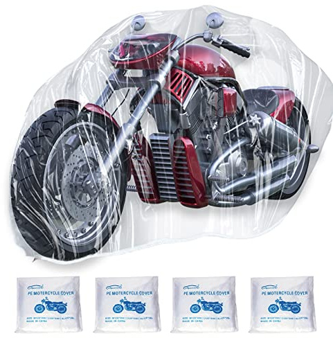 4 Pcs Motorcycle Cover,Disposable Clear Plastic Moped Cover Medium （XXL ） Waterproof Protection Dust Outdoor Rain Cover for Harley,Davidson,Yamaha,Suzuki,Honda, Kawasaki, (Indoor Universal)
