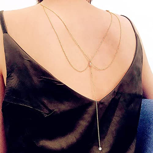 TseenYi Rücken Halskette Kristall Kulisse Halskette Körperkette Sommer Strand Hochzeit Schmuck Für Frauen Und Mädchen (Gold 1 Stück)