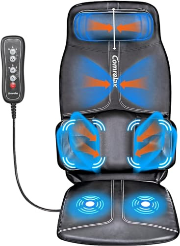 comrelax Back Massage Cushion with Compress, Vibration Seat Massage Chair Pad,3 Modes & 3 Intensities Back and Neck Massage for Muscle Fatigue Stress Relief