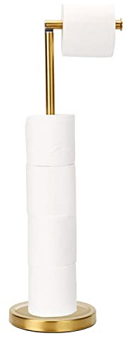 Toilettenpapierhalter Ständer Badezimmer Toilettenpapieraufbewahrung für 4 Papierrollen mit schwerem Boden, freistehender Toilettenpapierrollenhalter (Gold)