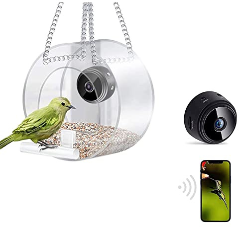 MOCIUN Smart Bird Feeder With Camera, HD 1080P Night Vision, 170° Ultra Wide-Angle Lens, Chain Included (Circle)