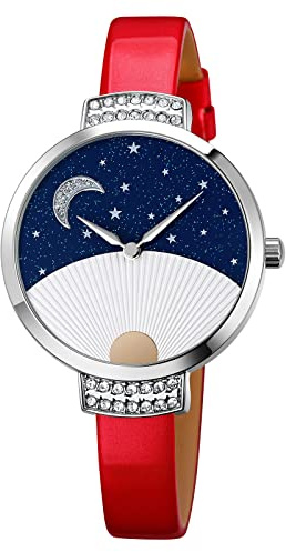 SKMEI Damen-Armbanduhr, Leder, elegante Armbanduhr für Damen, Mädchen, analoge Quarzuhr, wasserdichte Uhren für Damen, klassisches Geschenk für Sie, Rot/Ausflug, 1.65*1.34*0.39 inches, Classic