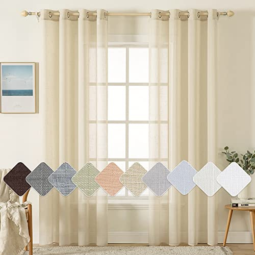 MIULEE Leinenoptik Voile Vorhänge Ösen 2er Beige 140x200cm