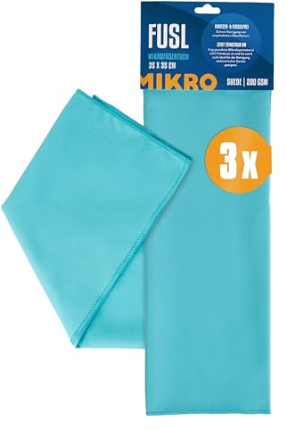 FUSL Mikrofasertücher 35x35cm - streifenfrei und fusselfrei - Brillenputztuch, Fenstertuch, Mikrofaser Autopflege, Mikrofasertuch Autopflege, Mikrofaser Putztuch - saugstark mit 200GSM - 3 Stück