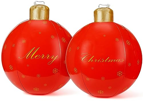 Belle Vous (2er Pack) Weihnachtskugel Aufblasbar - Aufblasbare Weihnachtskugeln 60 cm - Riesige Rote PVC-Weihnachtskugeln XXL für Draußen, Weihnachtsbaum, Hof, Garten, Rasen & Pool im Freien