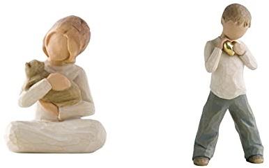 Willow Tree Enesco Figuren 26218, Natur, 7.5 cm & 26142 Figur Herz aus Gold, 2,5 x 3,8 x 14 cm