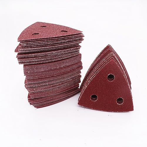 100pcs Carta Vetrata Triangolare 3 Fori Hook & Loop Dischi Abrasivi Triangolari Adatti 3-1/8 platorello Multiutensile 60-400 Grana,Grana 400