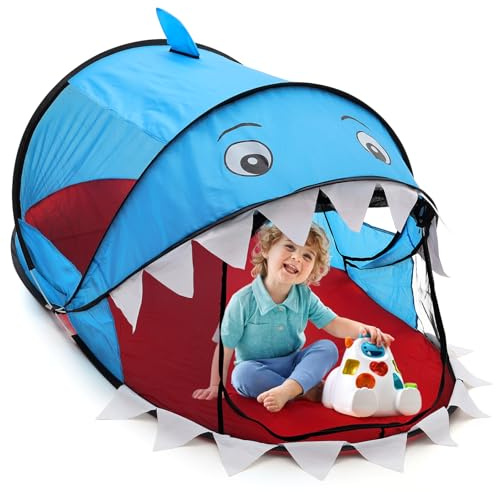 BTGGG Pop-Up-Zelte für Kinder, niedlicher Hai, großes Pop-Up-Spielzelt, Spielhaus für drinnen und draußen, faltbares tragbares Kinderzelt mit Tragetasche, Weihnachtsgeburtstagsgeschenke - Hai