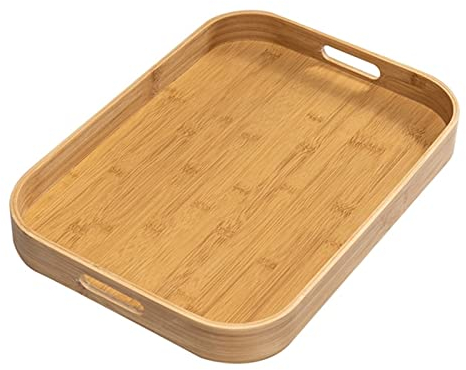 OQHAIR Plateau Alimentaire, Plateau de Service rectangulaire en Bambou, Assiette en Bois, Plateau de Nourriture pour Le thé, Plateau de Boisson, Assiette de Nourriture, dîner, Steak de bœ