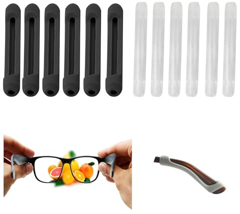 6 Pairs of Brillenbügel Überzug Silikon,brillenbügel brille antirutsch, Brillen Ohrpolster, Silikon Brillen Ohrenkissen Silikon brillenbügel für Laufen, sport,Camping,lesen lernen (Schwarz, weiß)