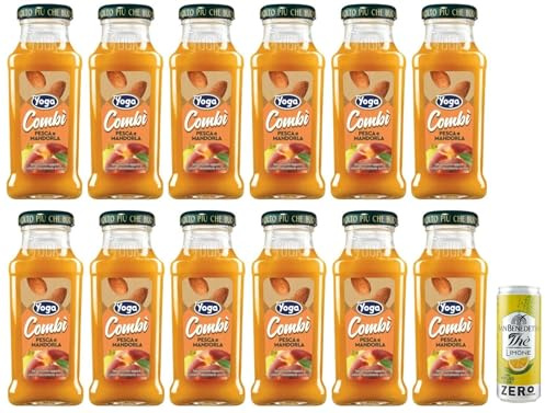 12er-Pack Yoga Pesca Mandorla,Fruchtsaft mit Pfirsich- und Mandel,Erfrischendes alkoholfreies Getränk, 200ml Einweg-Glasflasche + 1er-Pack Kostenlos San Benedetto Eistee mit Zitrone Ohne Zucker 330ml