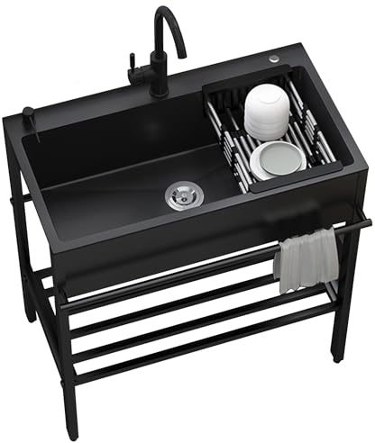 Stainless Steel Utility Sinks,31.5x17.7x33.9 Laundry Sinks Utility Tubs with Cold and Hot Water Faucet,Drain Kit,Free Standing Kitchen Sink Cabinet for a laundry room,Outdoor,Garage,Bathroom