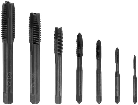 sourcing map 7pcs Spiral Point Thread Tap Set, M3 M4 M5 M6 M8 M10 M12 Nitride Coated Metric Screw Taps, High Speed Steel 6542 Machine Tapping Threading Repair Tool