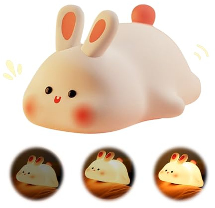 FUFRE Big Face Rabbit Lamp, Hasen Lampe, 7 Lichtmodi Dimmbar Mit Timer, Touch-Steuerung Silikon Nachtlicht Baby, USB-Aufladbar Panda Lampe, Cute Nachtlicht Kinderzimmer Deko (B)