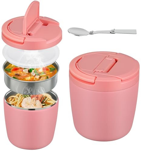 Itslife Thermobehälter für Essen 1400ml, Edelstahl Thermoschüssel mit Deckel, Thermo Lunchbox mit Löffel, Warmhaltebehälter Essen Auslaufsicheres für Suppen, Porridge, Babybrei, Rosa