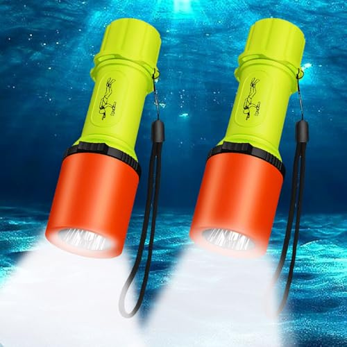 MODOAO MODAO Tauchen Taschenlampe IPX8 Wasserdicht,Superhell LED Unterwasser Taschenlampe, 3 Lichtmodi Taucherlampe mit Handseile und Handgelenkband (2 Pack)