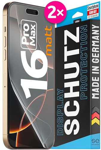 2X se® 3D SCHUTZFOLIE Entspiegelt für Apple iPhone 16 Pro Max,Anti-Staub, 100% Fingerabdruck & FaceID kompatibel, einfache blasenfreie Installation, Ultra-Klar, Stoß-Kratzfest, aus Deutschland