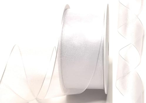 Schleifenband Organza 25m x 40mm Weiß Organzaband mit formbaren Drahtkanten Geschenkband [D3142-101]