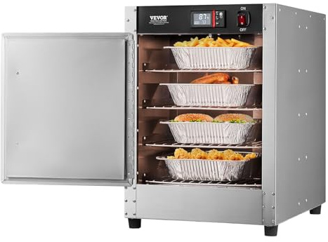 VEVOR Hot Box Food Warmer, 4-Tier Concession Warmer with Water Tray, 4 Pans, Single-Door and Adjustable Shelves, Stainless Steel Food Warmer Cabinet, Ideal for Storing Pizza, Chicken, Restaurant