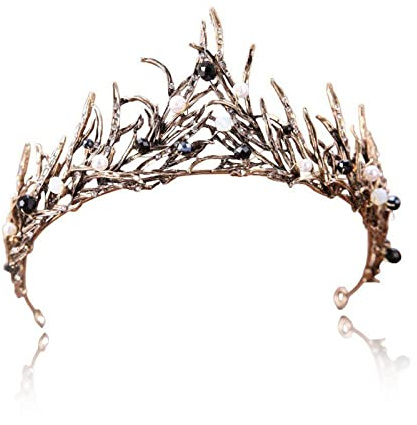 Ahaimy Schwarze Perle Krone, Black Swan Krone, Hexen Accessoires Damen | Vintage Prinzessin Haarkrone, Frauen Schwarz Kristall Tiara, Kronprinzessin Mädchen Elf Stirnband Strass