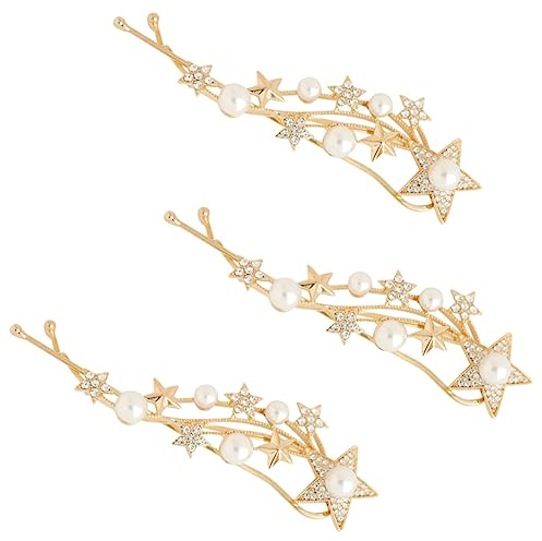DRESSOOS 3 Piezas Horquilla Pelo De La Boda Accesorios Para El Cabello Con Perlas Rulos Con Pinzas Pinza Para El Cabello Palo De Pelo Adorno Para El Cabello Pelo De Novia Women Abs. Golden