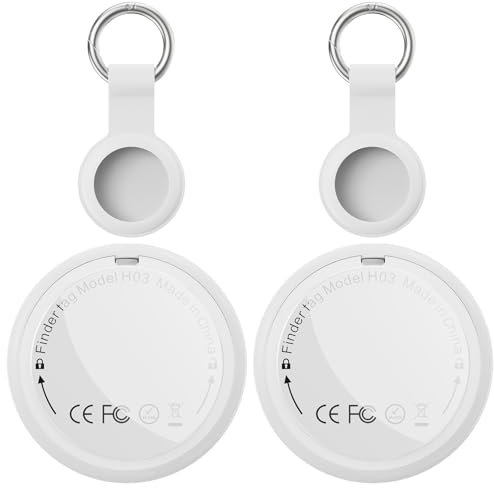 Air Tracker Tag 2er Pack - Smart Tag Kompatibel mit Apple Wo ist? (iOS NUR) mit Schutzhülle, Wasserdichter Gegenstandssucher, Bluetooth-Schlüsselfinder für Geldbörse, Gepäck, Austauschbare Batterie