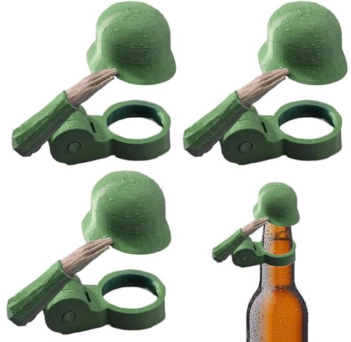 XIEXIESHER Bierhut Neuheit, 3x Grün Trinkhelm mit Flaschenverschluss, Flaschenverschluss Bierflaschen, Militärhelm Style für Bierflaschen - Komplettset für Karneval und Partys(Grün - 3 Stück)