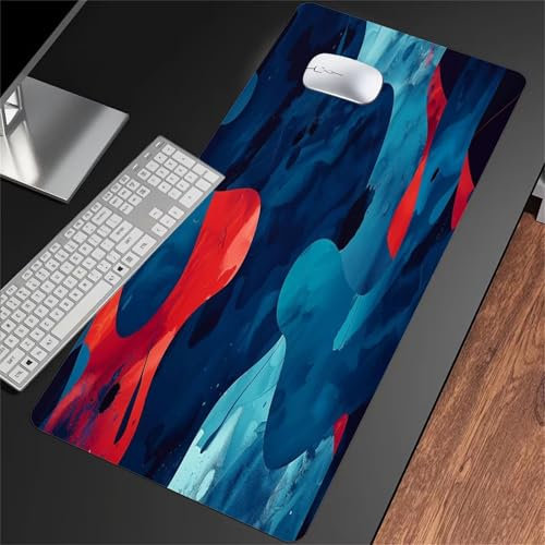 Mauspad XXL, Gaming Mauspads 800x300x3mm, Mousepad Groß mit Rutschfestem Gummiboden, Mousepad XL mit Einer speziellen Oberfläche verbessert Geschwindigkeit und Präzision, Rot Blau Abstrakt