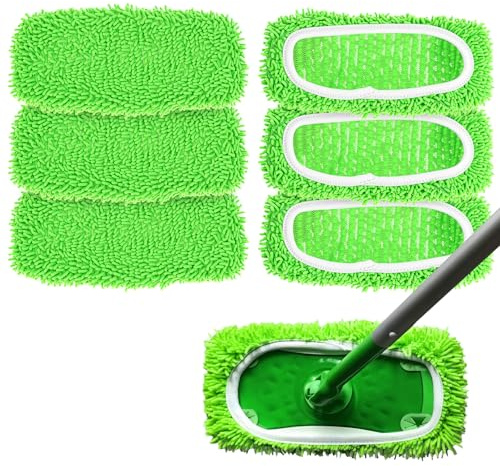QWORK® 6 Piezas de paños de Suelo Secos/húmedos compatibles con limpiapisos Swiffer, paños de Microfibra Lavables para Limpieza en húmedo y en seco.